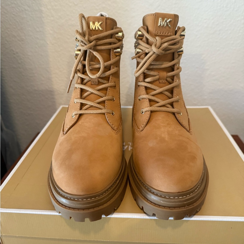 Michael Kors Brown Lace-Up Boots with Gold Details